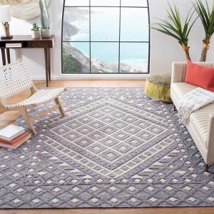 SAFAVIEH Natura Collection Area Rug – 9′ x 12′, Cream & Purple, Handmade Diamond Wool, Ideal for High Traffic Areas in Living Room, Bedroom (NAT628U)(Cream/Purple)