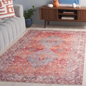 SAFAVIEH Washable Rug Vintage Serapi Collection – 8′ x 10′, Red & Blue, Slip Resistant & Easy to Clean, Ideal for Living Room, Bedroom, Home Office, Dining Space (VSP602Q)(Red/Blue)