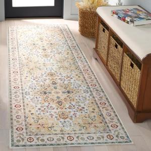 Safavieh Washable Rug Arizona Collection – 8′ x 10′, Rust & Aqua, Slip Resistant & Easy to Clean, Ideal for Living Room, Bedroom, Home Office, Dining Space (ARZ126Q)(Light Green/Beige)