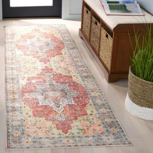 Safavieh Washable Rug Arizona Collection – 8′ x 10′, Rust & Aqua, Slip Resistant & Easy to Clean, Ideal for Living Room, Bedroom, Home Office, Dining Space (ARZ126Q)(Rust/Aqua)
