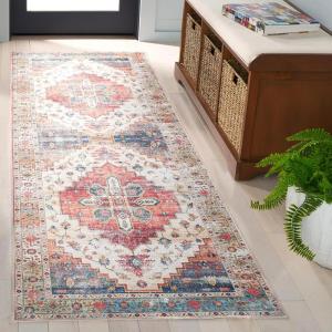 Safavieh Washable Rug Arizona Collection – 8′ x 10′, Rust & Beige, Slip Resistant & Easy to Clean, Ideal for Living Room, Bedroom, Home Office, Dining Space (ARZ209P)(Rust/Beige)