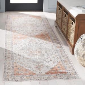 Safavieh Washable Rug Arizona Collection – 8′ x 10′, Rust & Beige, Slip Resistant & Easy to Clean, Ideal for Living Room, Bedroom, Home Office, Dining Space (ARZ209P)(Sage/Light Rust)
