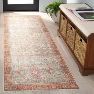 Safavieh Washable Rug Arizona Collection – 8′ x 10′, Rust & Sage, Slip Resistant & Easy to Clean, Ideal for Living Room, Bedroom, Home Office, Dining Space (ARZ199P)(Rust/Sage)