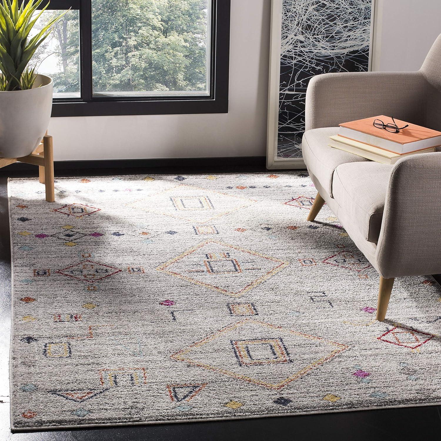 image:imageSAFAVIEH Area Rug 8x10 Adirondack Collection Large Navy amp Silver Moroccan Boho Tribal Design NonShedding amp Easy Cleaning Ideal for Living Room Bedroom Office Dining Space ADR208NLight GreyRed