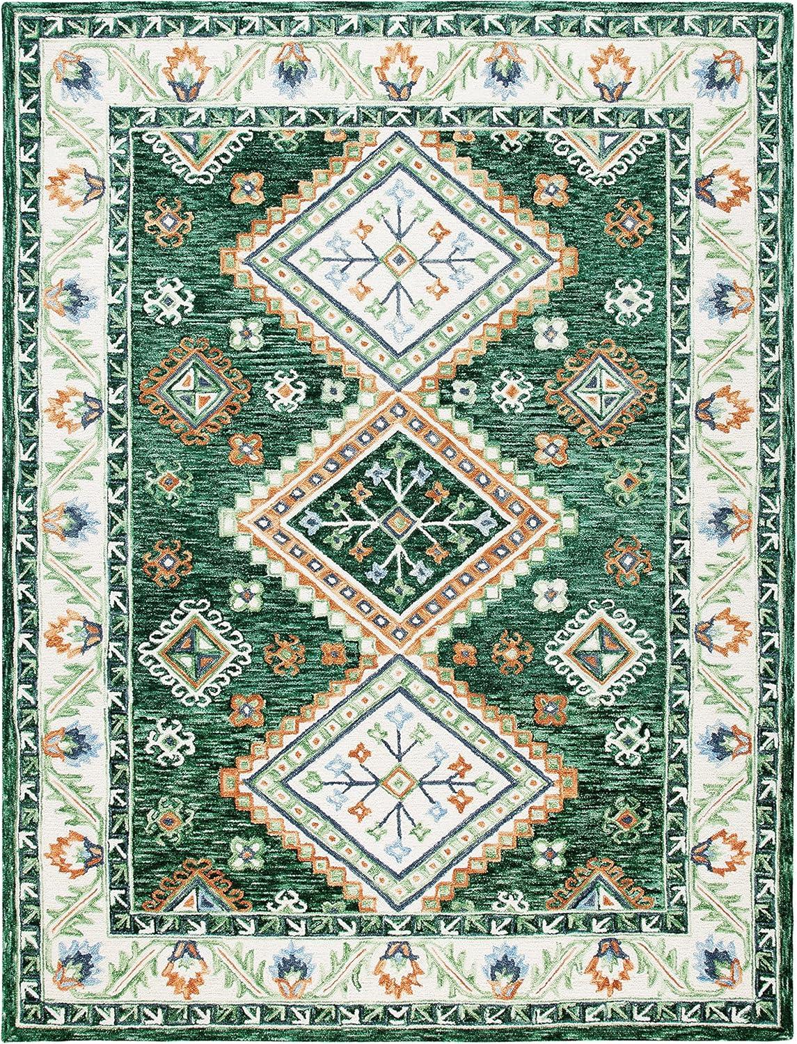 image:imageSAFAVIEH Area Rug 8x10 Aspen Collection Large Ivory amp Multi Handmade Wool Moroccan Boho Tribal Design Ideal for Living Room Bedroom Office Dining Space APN706AGreenIvory