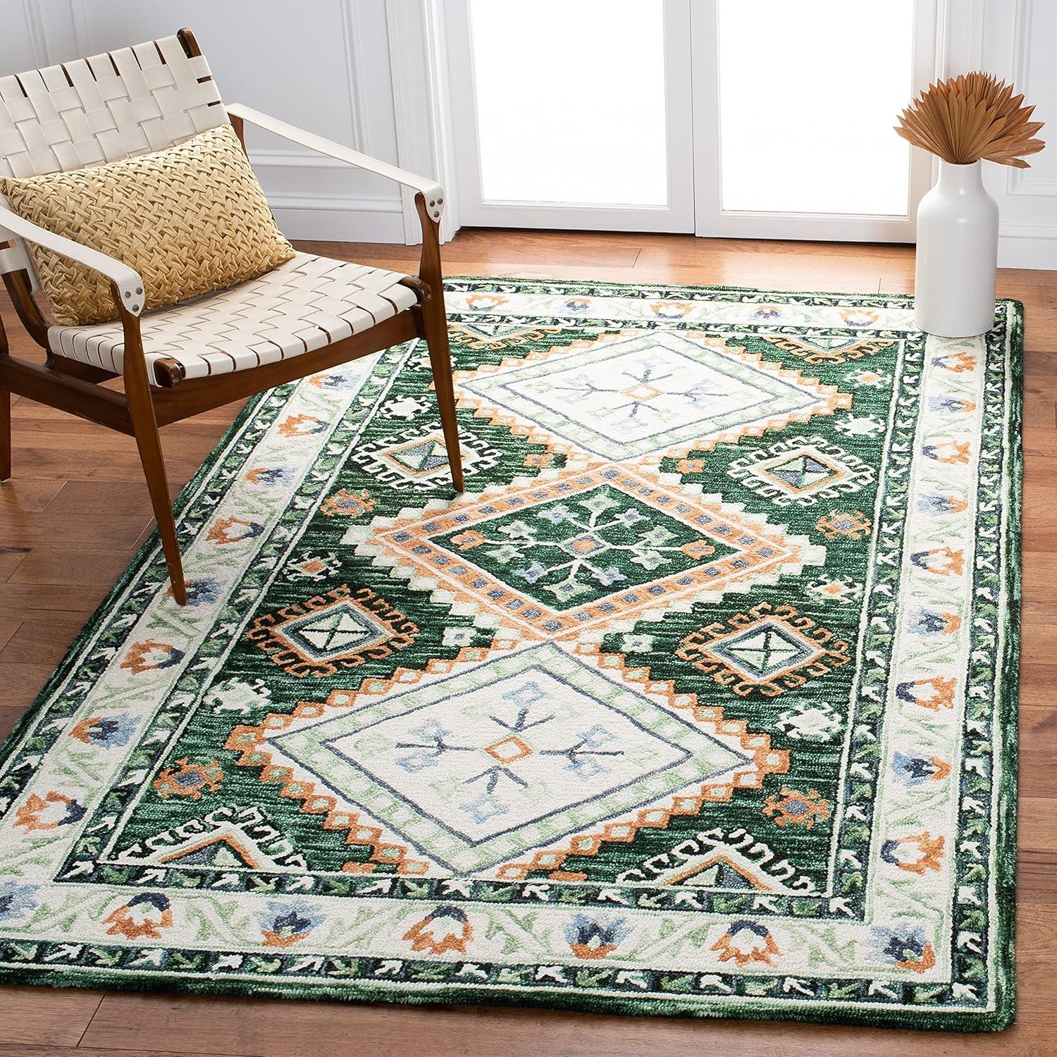 image:imageSAFAVIEH Area Rug 8x10 Aspen Collection Large Ivory amp Multi Handmade Wool Moroccan Boho Tribal Design Ideal for Living Room Bedroom Office Dining Space APN706AGreenIvory