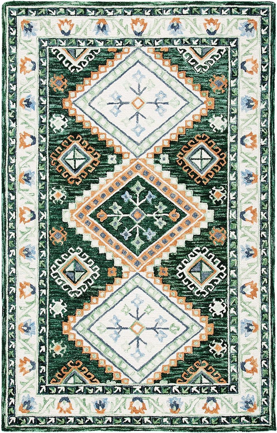 image:imageSAFAVIEH Area Rug 8x10 Aspen Collection Large Ivory amp Multi Handmade Wool Moroccan Boho Tribal Design Ideal for Living Room Bedroom Office Dining Space APN706AGreenIvory