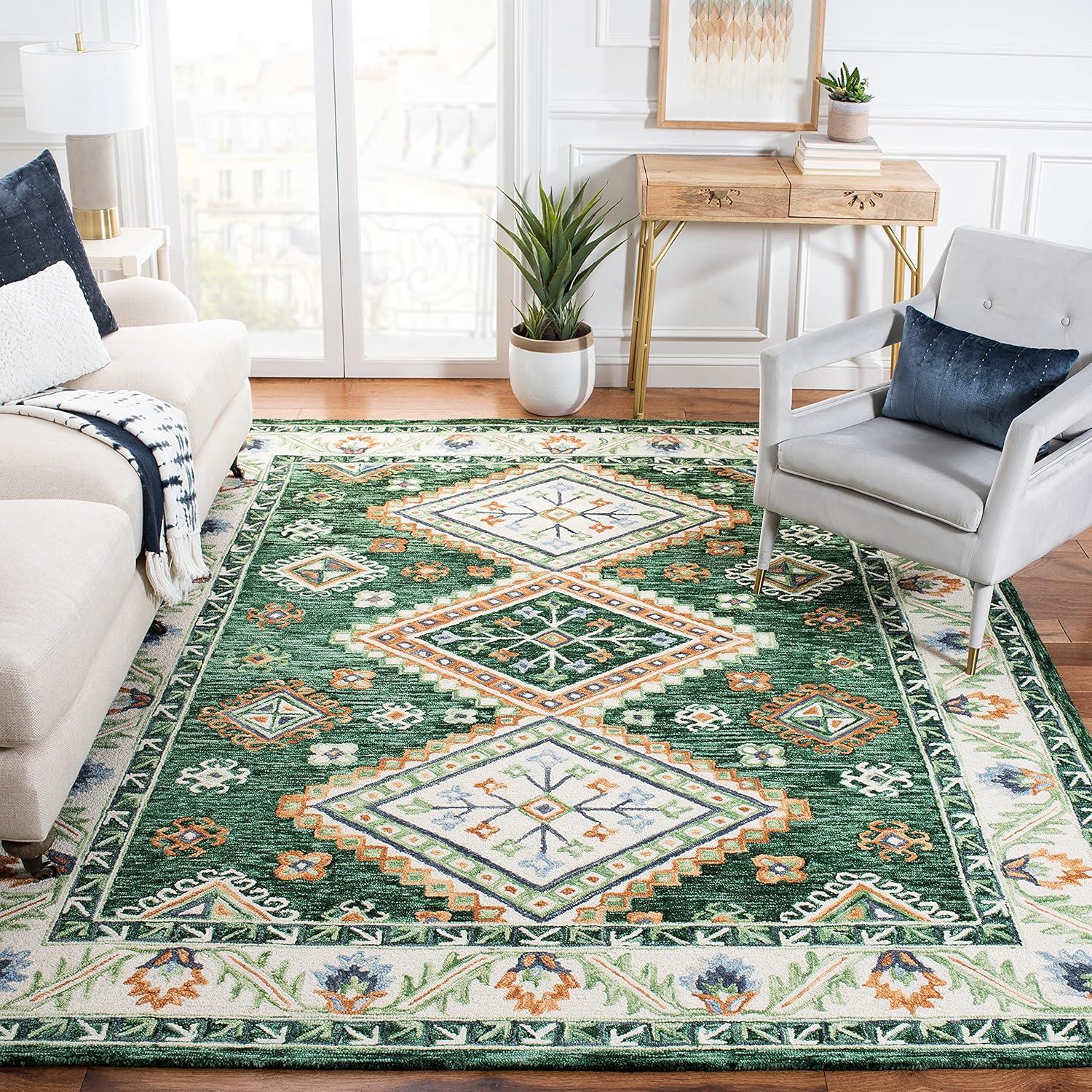 image:imageSAFAVIEH Area Rug 8x10 Aspen Collection Large Ivory amp Multi Handmade Wool Moroccan Boho Tribal Design Ideal for Living Room Bedroom Office Dining Space APN706AGreenIvory