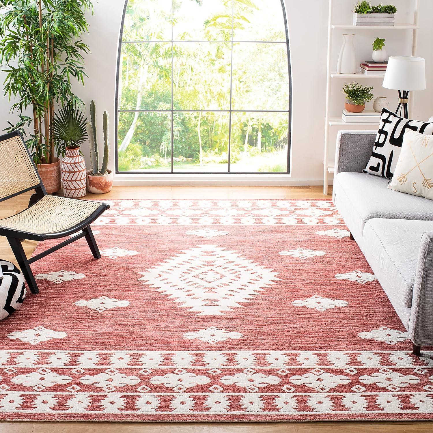 image:imageSAFAVIEH Area Rug 8x10 Aspen Collection Large Rust amp Ivory Handmade Wool Moroccan Boho Tribal Design Ideal for Living Room Bedroom Office Dining Space APN550PRustIvory