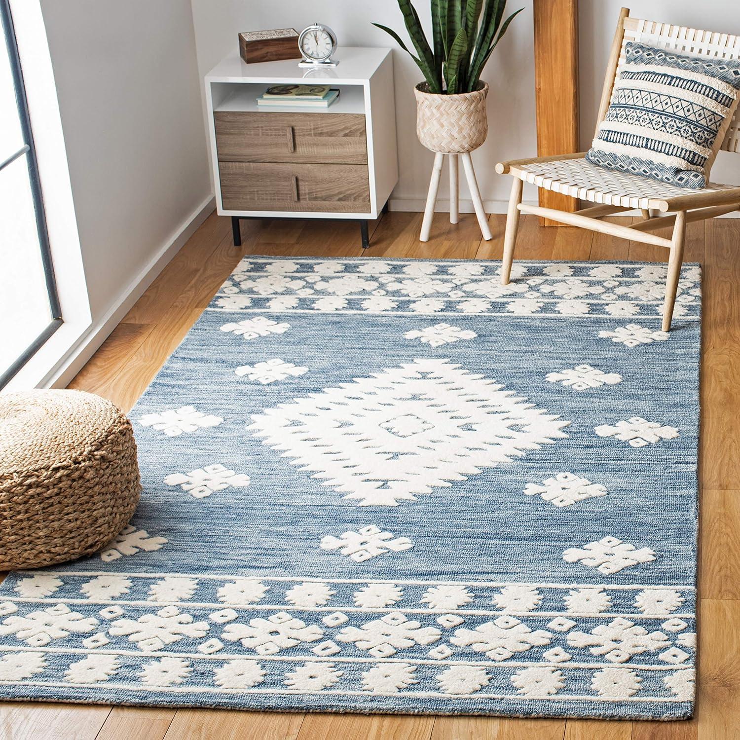 image:imageSAFAVIEH Area Rug 8x10 Aspen Collection Large Rust amp Ivory Handmade Wool Moroccan Boho Tribal Design Ideal for Living Room Bedroom Office Dining Space APN550PNavyIvory