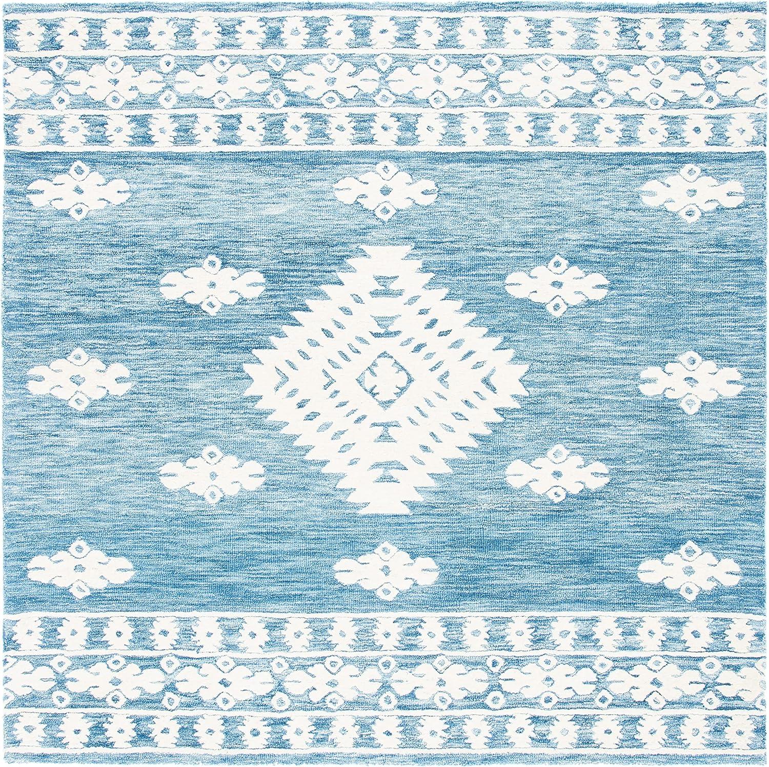 image:imageSAFAVIEH Area Rug 8x10 Aspen Collection Large Rust amp Ivory Handmade Wool Moroccan Boho Tribal Design Ideal for Living Room Bedroom Office Dining Space APN550PBlueIvory