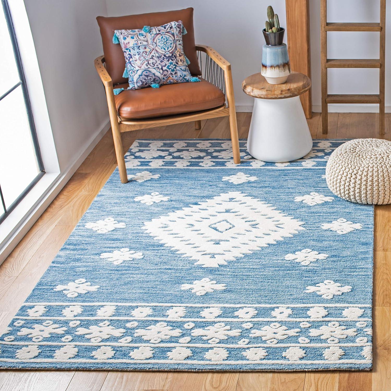 image:imageSAFAVIEH Area Rug 8x10 Aspen Collection Large Rust amp Ivory Handmade Wool Moroccan Boho Tribal Design Ideal for Living Room Bedroom Office Dining Space APN550PBlueIvory