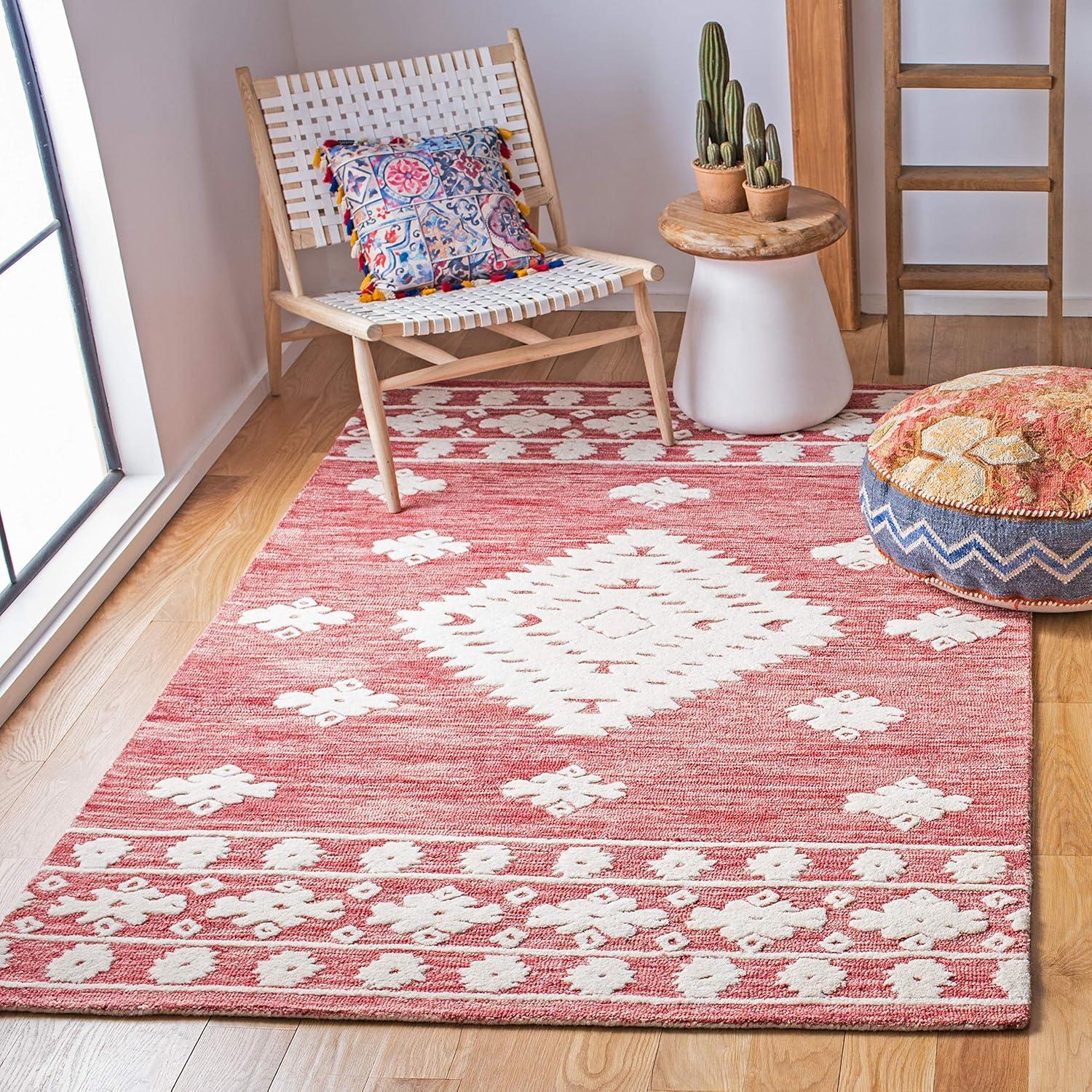 image:imageSAFAVIEH Area Rug 8x10 Aspen Collection Large Rust amp Ivory Handmade Wool Moroccan Boho Tribal Design Ideal for Living Room Bedroom Office Dining Space APN550PRustIvory
