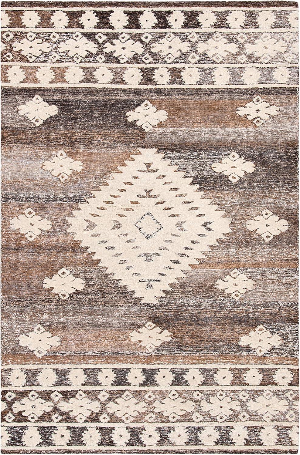 image:imageSAFAVIEH Area Rug 8x10 Aspen Collection Large Rust amp Ivory Handmade Wool Moroccan Boho Tribal Design Ideal for Living Room Bedroom Office Dining Space APN550PIvoryLight Brown