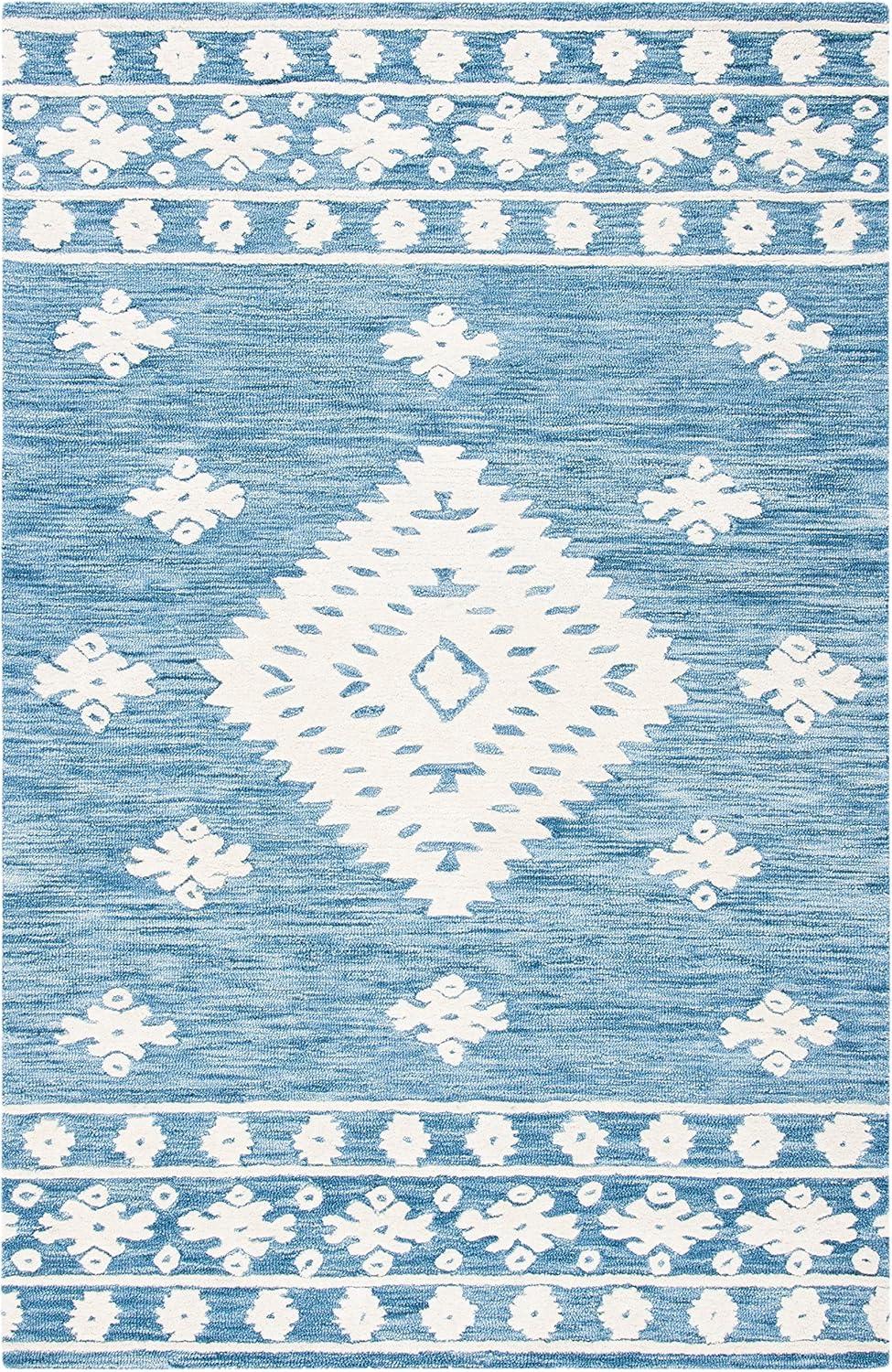 image:imageSAFAVIEH Area Rug 8x10 Aspen Collection Large Rust amp Ivory Handmade Wool Moroccan Boho Tribal Design Ideal for Living Room Bedroom Office Dining Space APN550PBlueIvory