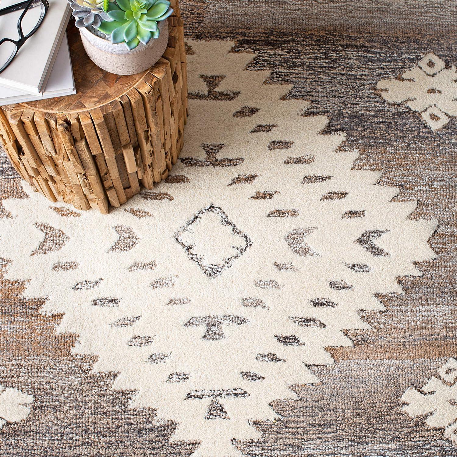 image:imageSAFAVIEH Area Rug 8x10 Aspen Collection Large Rust amp Ivory Handmade Wool Moroccan Boho Tribal Design Ideal for Living Room Bedroom Office Dining Space APN550PIvoryLight Brown