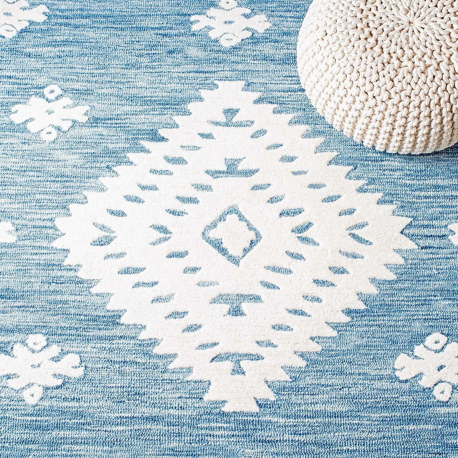 image:imageSAFAVIEH Area Rug 8x10 Aspen Collection Large Rust amp Ivory Handmade Wool Moroccan Boho Tribal Design Ideal for Living Room Bedroom Office Dining Space APN550PBlueIvory