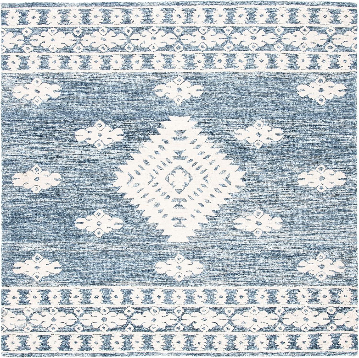 image:imageSAFAVIEH Area Rug 8x10 Aspen Collection Large Rust amp Ivory Handmade Wool Moroccan Boho Tribal Design Ideal for Living Room Bedroom Office Dining Space APN550PNavyIvory