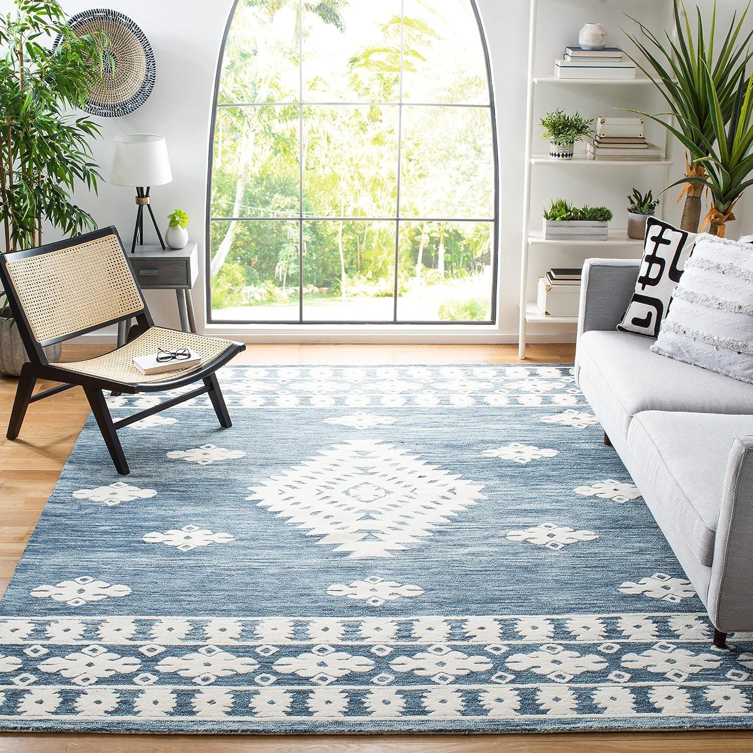image:imageSAFAVIEH Area Rug 8x10 Aspen Collection Large Rust amp Ivory Handmade Wool Moroccan Boho Tribal Design Ideal for Living Room Bedroom Office Dining Space APN550PNavyIvory