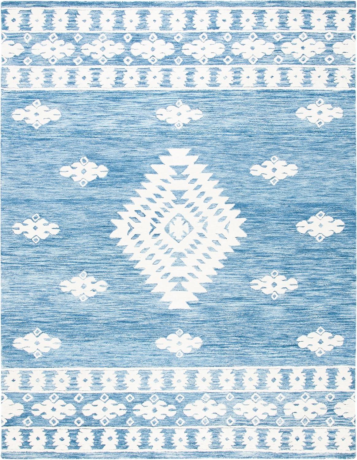 image:imageSAFAVIEH Area Rug 8x10 Aspen Collection Large Rust amp Ivory Handmade Wool Moroccan Boho Tribal Design Ideal for Living Room Bedroom Office Dining Space APN550PBlueIvory
