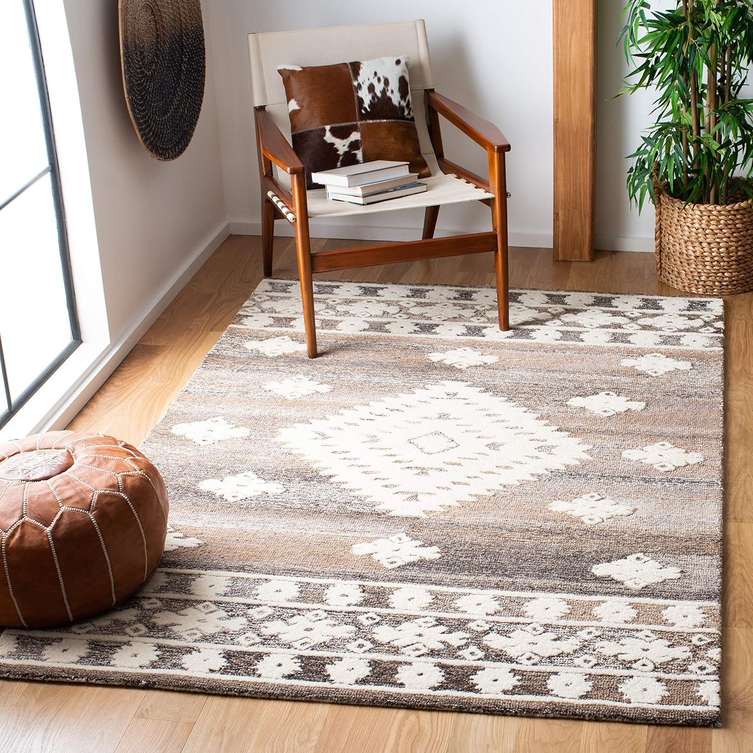 image:imageSAFAVIEH Area Rug 8x10 Aspen Collection Large Rust amp Ivory Handmade Wool Moroccan Boho Tribal Design Ideal for Living Room Bedroom Office Dining Space APN550PIvoryLight Brown