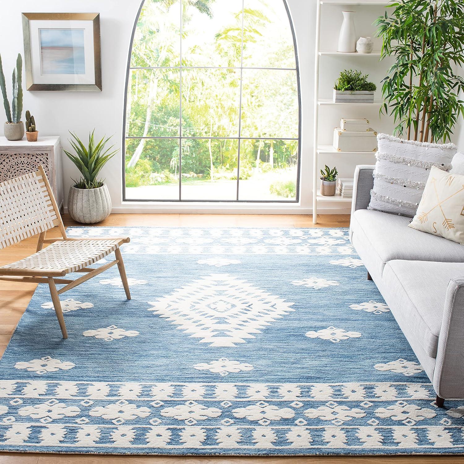 image:imageSAFAVIEH Area Rug 8x10 Aspen Collection Large Rust amp Ivory Handmade Wool Moroccan Boho Tribal Design Ideal for Living Room Bedroom Office Dining Space APN550PBlueIvory