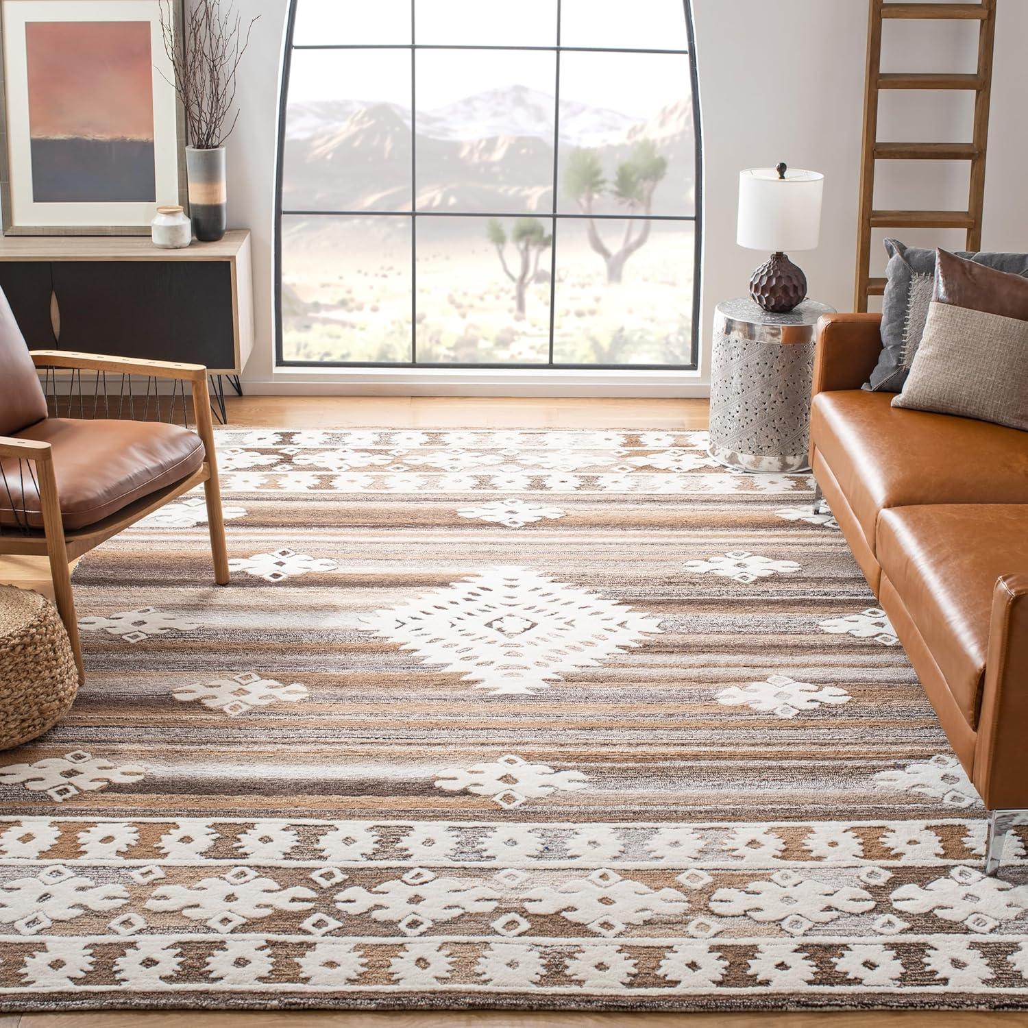 image:imageSAFAVIEH Area Rug 8x10 Aspen Collection Large Rust amp Ivory Handmade Wool Moroccan Boho Tribal Design Ideal for Living Room Bedroom Office Dining Space APN550PIvoryLight Brown