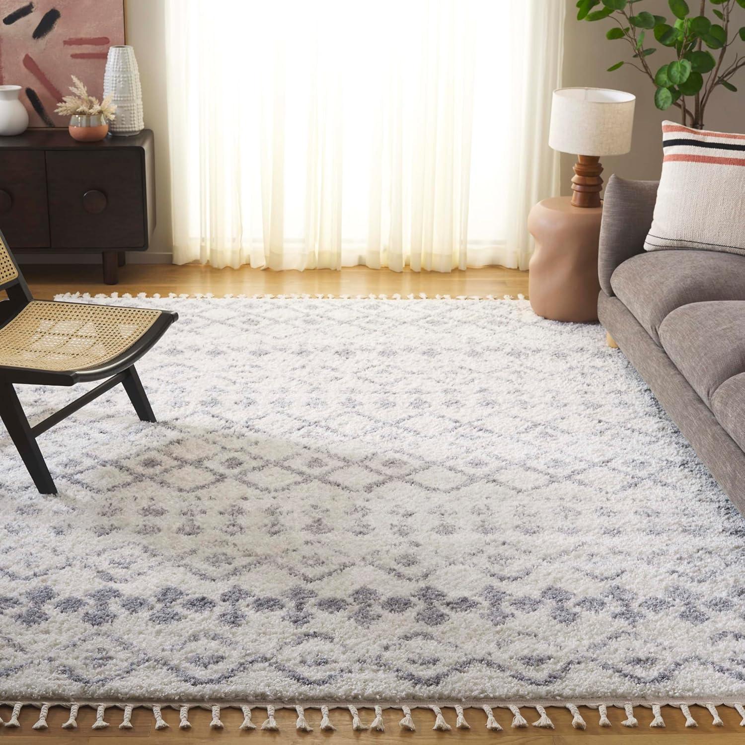 image:imageSAFAVIEH Area Rug 8x10 Berber Fringe Shag Collection Large Cream amp Dark Grey Moroccan Design NonShedding amp Easy Cleaning Thick Pile Ideal for Living Room Bedroom Dining Space BFG516AIvoryGrey