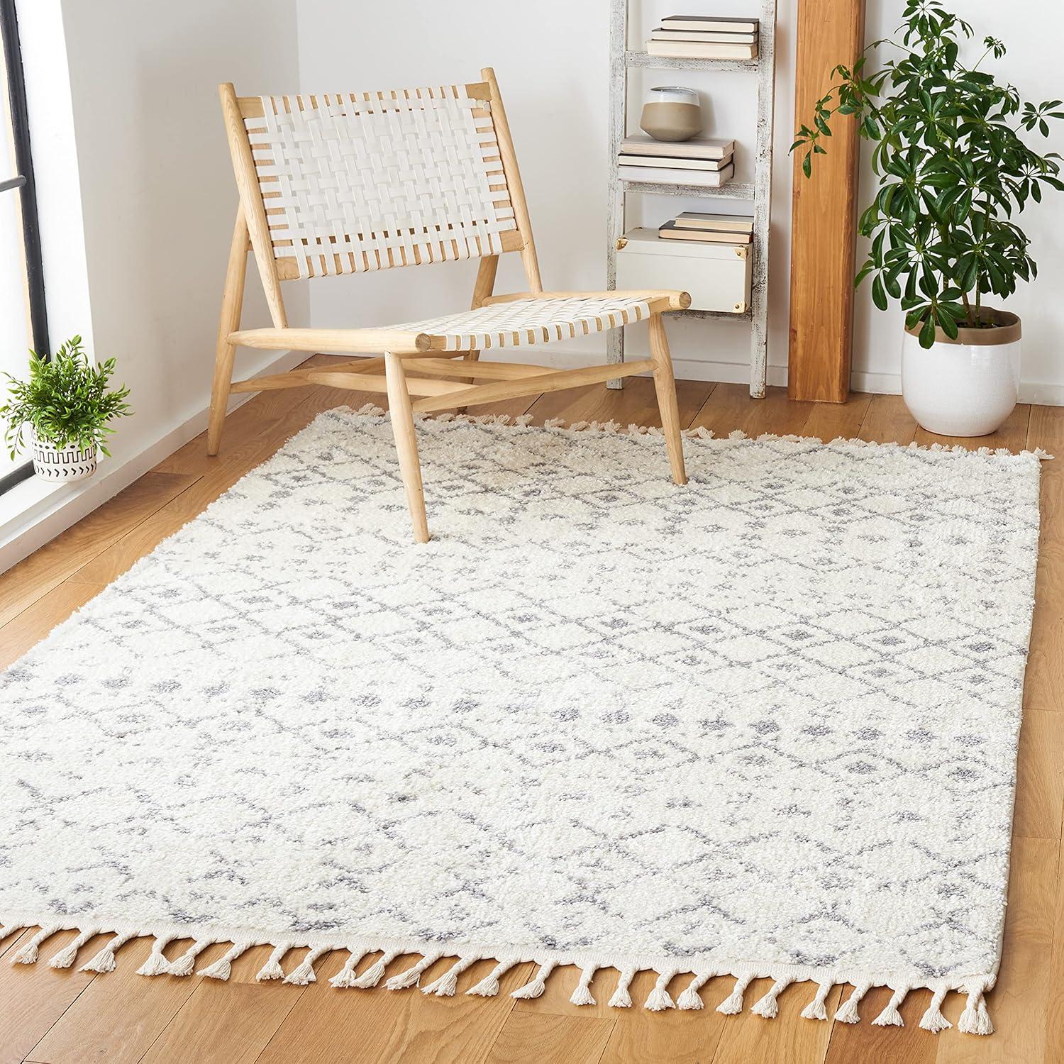 image:imageSAFAVIEH Area Rug 8x10 Berber Fringe Shag Collection Large Cream amp Dark Grey Moroccan Design NonShedding amp Easy Cleaning Thick Pile Ideal for Living Room Bedroom Dining Space BFG516AIvoryGrey