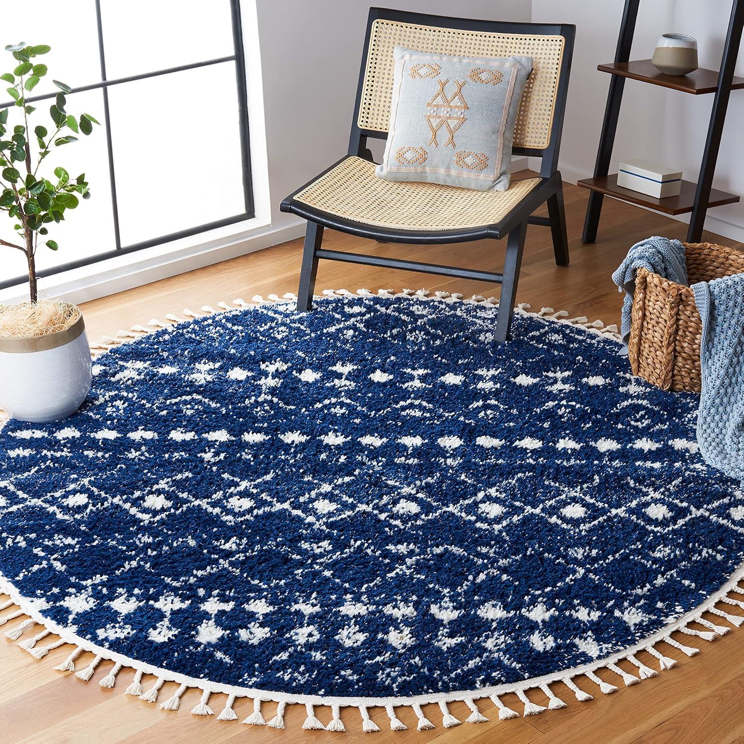 image:imageSAFAVIEH Area Rug 8x10 Berber Fringe Shag Collection Large Cream amp Dark Grey Moroccan Design NonShedding amp Easy Cleaning Thick Pile Ideal for Living Room Bedroom Dining Space BFG516ANavyIvory