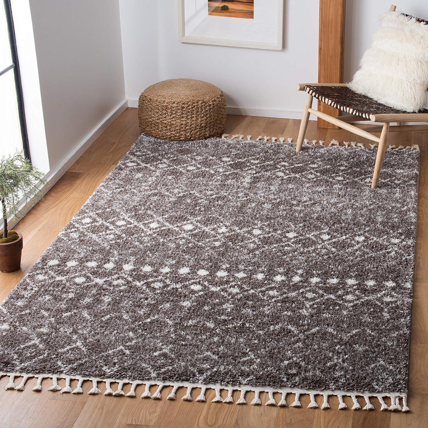 image:imageSAFAVIEH Area Rug 8x10 Berber Fringe Shag Collection Large Cream amp Dark Grey Moroccan Design NonShedding amp Easy Cleaning Thick Pile Ideal for Living Room Bedroom Dining Space BFG516ABrownIvory