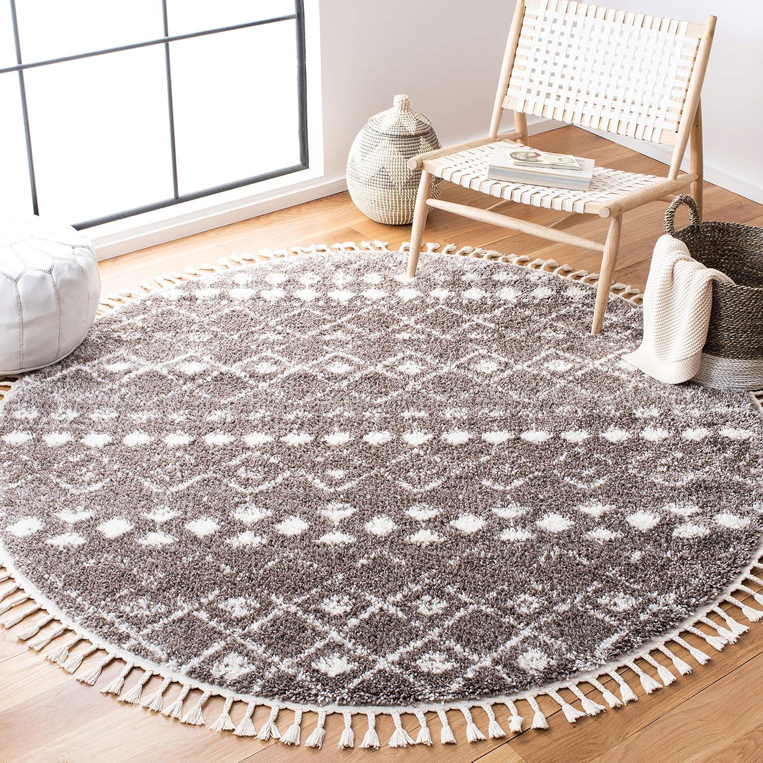 image:imageSAFAVIEH Area Rug 8x10 Berber Fringe Shag Collection Large Cream amp Dark Grey Moroccan Design NonShedding amp Easy Cleaning Thick Pile Ideal for Living Room Bedroom Dining Space BFG516ABrownIvory