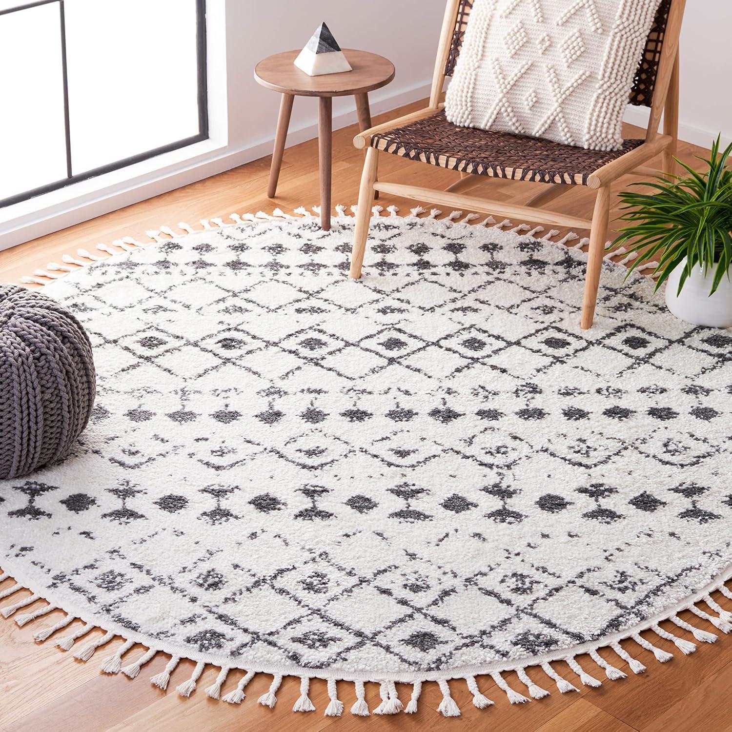 image:imageSAFAVIEH Area Rug 8x10 Berber Fringe Shag Collection Large Cream amp Dark Grey Moroccan Design NonShedding amp Easy Cleaning Thick Pile Ideal for Living Room Bedroom Dining Space BFG516ACreamDark Grey