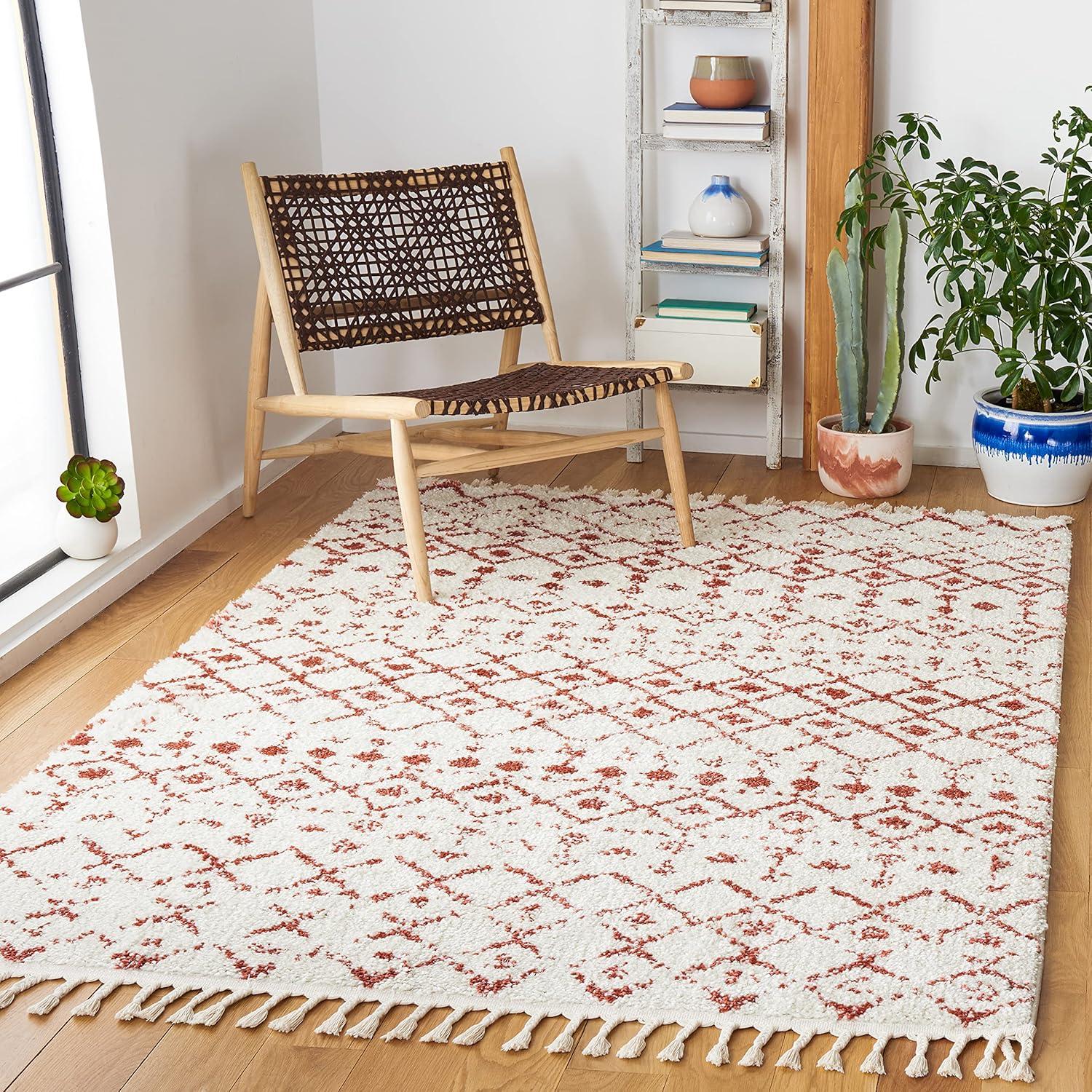 image:imageSAFAVIEH Area Rug 8x10 Berber Fringe Shag Collection Large Cream amp Dark Grey Moroccan Design NonShedding amp Easy Cleaning Thick Pile Ideal for Living Room Bedroom Dining Space BFG516AIvoryRust