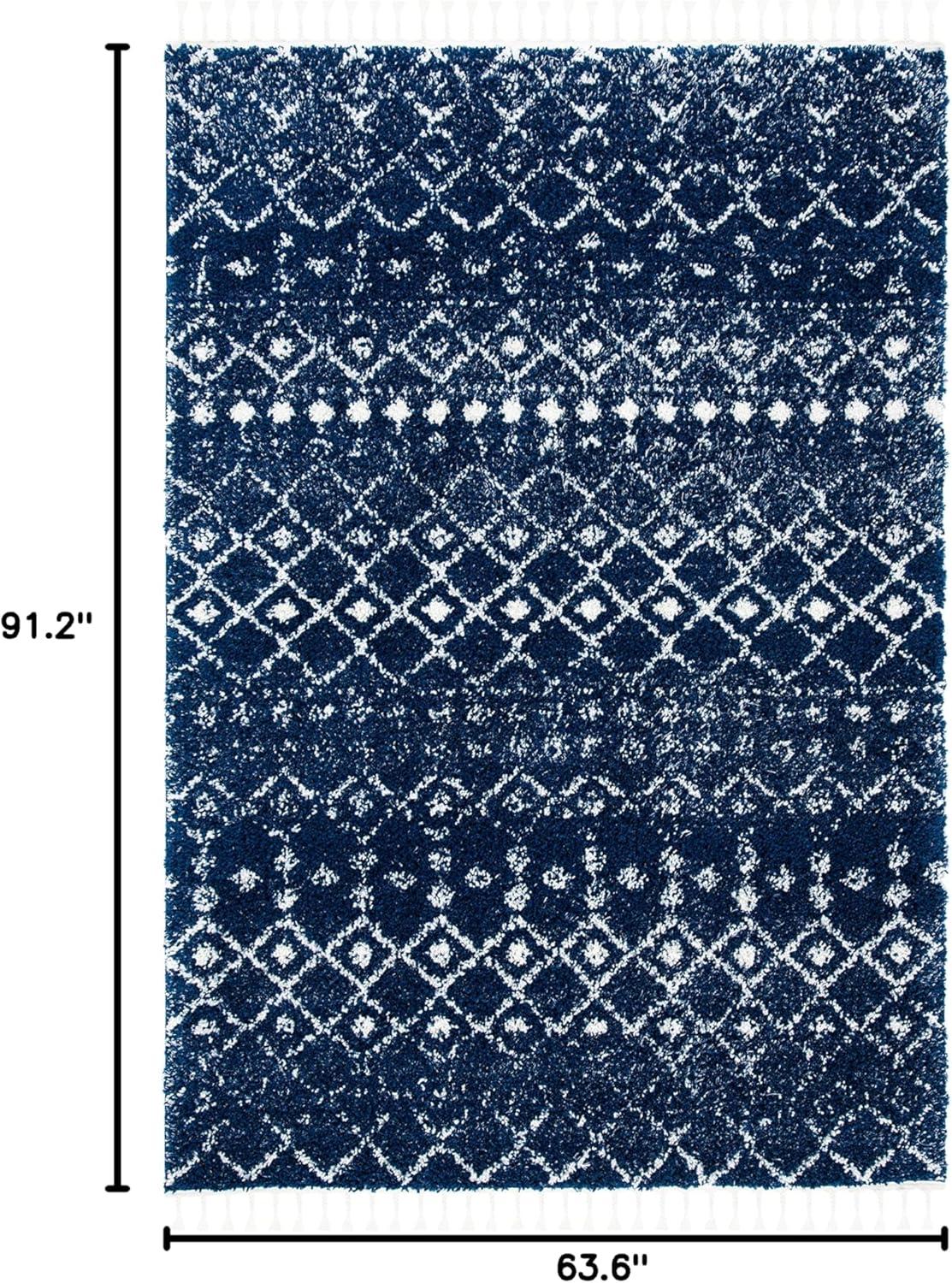 image:imageSAFAVIEH Area Rug 8x10 Berber Fringe Shag Collection Large Cream amp Dark Grey Moroccan Design NonShedding amp Easy Cleaning Thick Pile Ideal for Living Room Bedroom Dining Space BFG516ANavyIvory