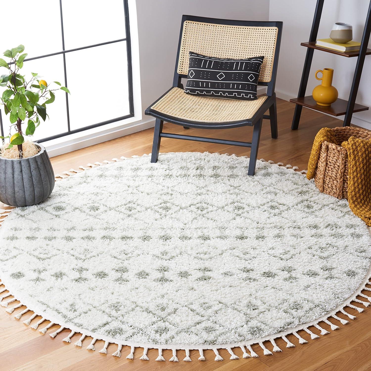 image:imageSAFAVIEH Area Rug 8x10 Berber Fringe Shag Collection Large Cream amp Dark Grey Moroccan Design NonShedding amp Easy Cleaning Thick Pile Ideal for Living Room Bedroom Dining Space BFG516AIvorySage