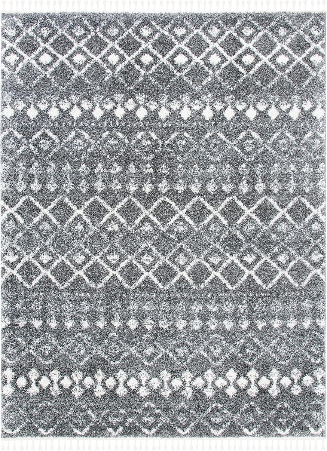 image:imageSAFAVIEH Area Rug 8x10 Berber Fringe Shag Collection Large Cream amp Dark Grey Moroccan Design NonShedding amp Easy Cleaning Thick Pile Ideal for Living Room Bedroom Dining Space BFG516AGreyIvory