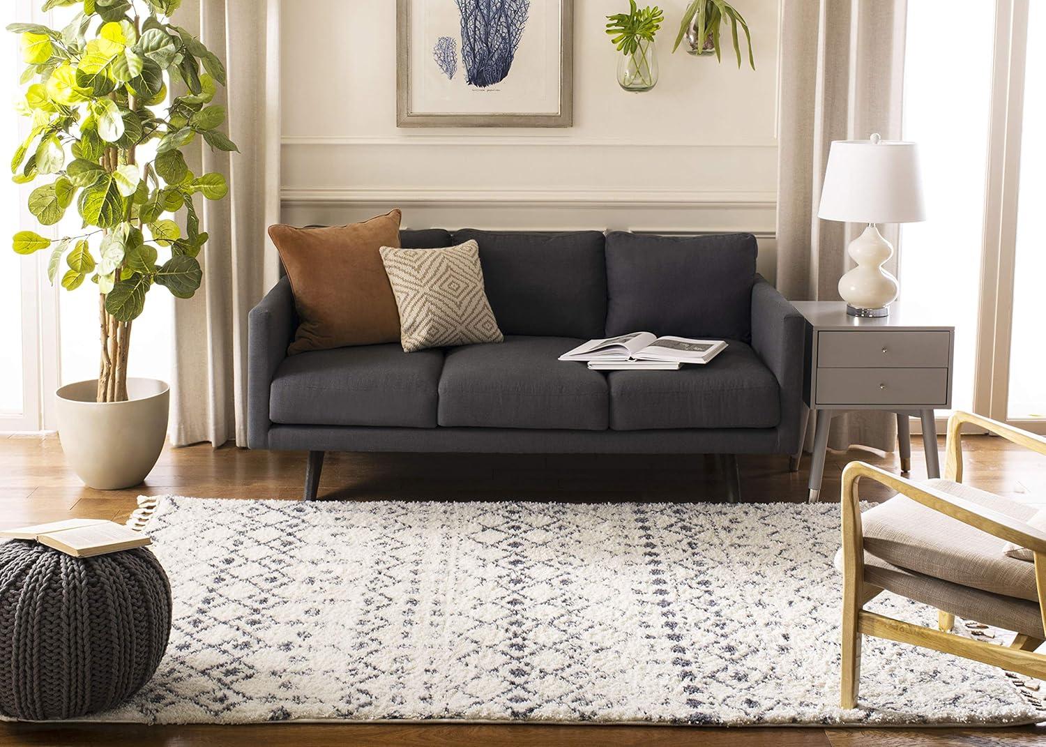 image:imageSAFAVIEH Area Rug 8x10 Berber Fringe Shag Collection Large Cream amp Dark Grey Moroccan Design NonShedding amp Easy Cleaning Thick Pile Ideal for Living Room Bedroom Dining Space BFG516ACreamDark Grey