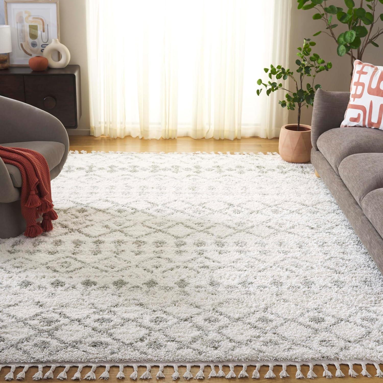 image:imageSAFAVIEH Area Rug 8x10 Berber Fringe Shag Collection Large Cream amp Dark Grey Moroccan Design NonShedding amp Easy Cleaning Thick Pile Ideal for Living Room Bedroom Dining Space BFG516AIvorySage