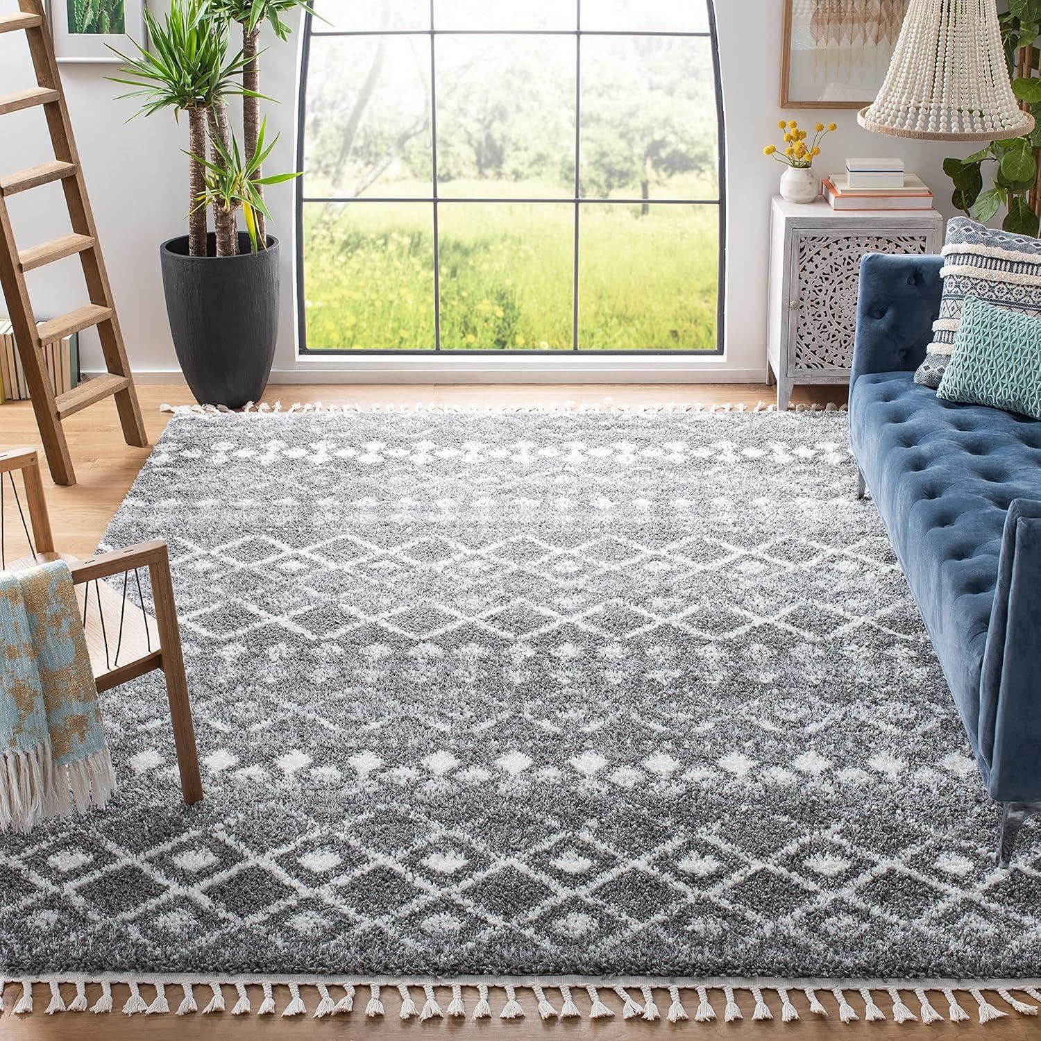 image:imageSAFAVIEH Area Rug 8x10 Berber Fringe Shag Collection Large Cream amp Dark Grey Moroccan Design NonShedding amp Easy Cleaning Thick Pile Ideal for Living Room Bedroom Dining Space BFG516AGreyIvory