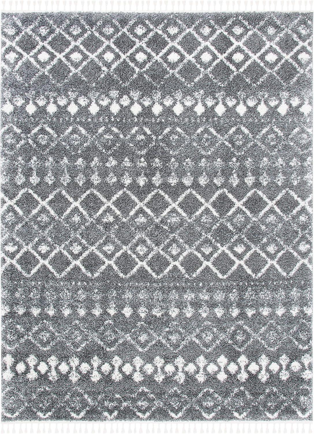image:imageSAFAVIEH Area Rug 8x10 Berber Fringe Shag Collection Large Cream amp Dark Grey Moroccan Design NonShedding amp Easy Cleaning Thick Pile Ideal for Living Room Bedroom Dining Space BFG516AGreyIvory