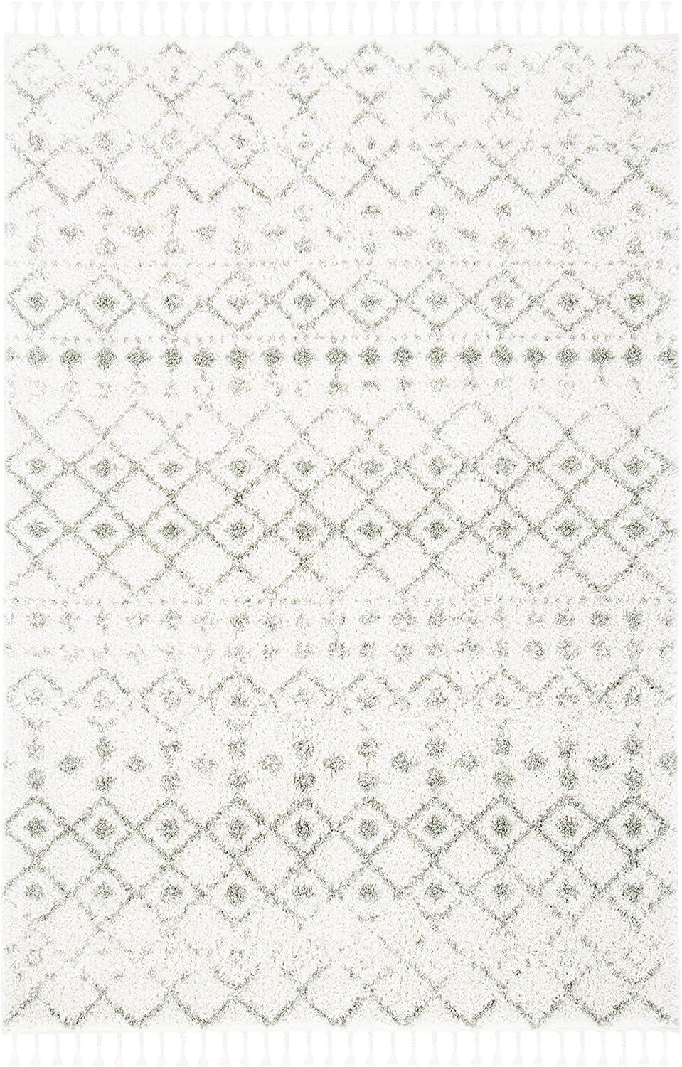 image:imageSAFAVIEH Area Rug 8x10 Berber Fringe Shag Collection Large Cream amp Dark Grey Moroccan Design NonShedding amp Easy Cleaning Thick Pile Ideal for Living Room Bedroom Dining Space BFG516AIvorySage