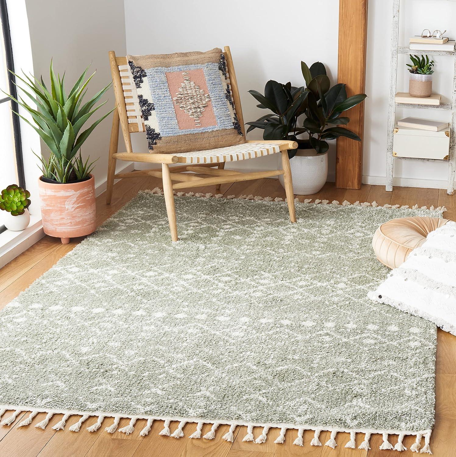 image:imageSAFAVIEH Area Rug 8x10 Berber Fringe Shag Collection Large Cream amp Dark Grey Moroccan Design NonShedding amp Easy Cleaning Thick Pile Ideal for Living Room Bedroom Dining Space BFG516ASageIvory