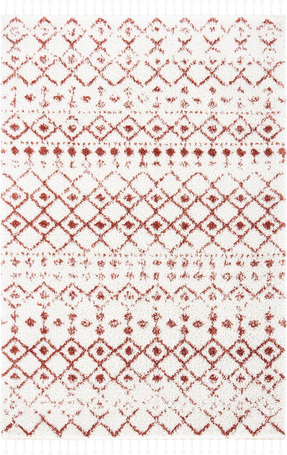 image:imageSAFAVIEH Area Rug 8x10 Berber Fringe Shag Collection Large Cream amp Dark Grey Moroccan Design NonShedding amp Easy Cleaning Thick Pile Ideal for Living Room Bedroom Dining Space BFG516AIvoryRust