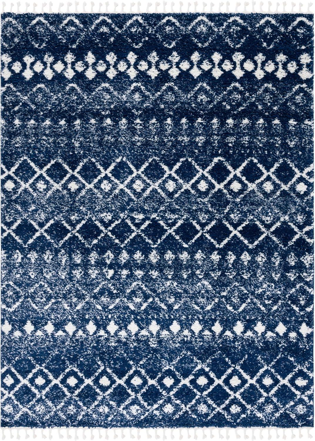 image:imageSAFAVIEH Area Rug 8x10 Berber Fringe Shag Collection Large Cream amp Dark Grey Moroccan Design NonShedding amp Easy Cleaning Thick Pile Ideal for Living Room Bedroom Dining Space BFG516ANavyIvory