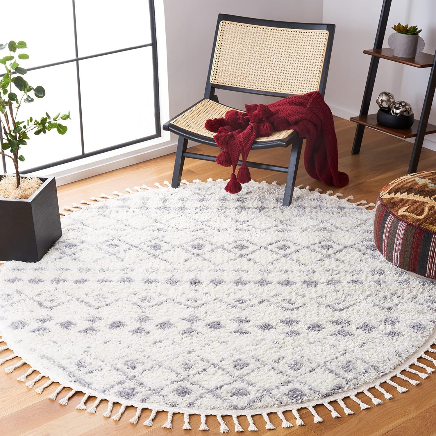 image:imageSAFAVIEH Area Rug 8x10 Berber Fringe Shag Collection Large Cream amp Dark Grey Moroccan Design NonShedding amp Easy Cleaning Thick Pile Ideal for Living Room Bedroom Dining Space BFG516AIvoryGrey