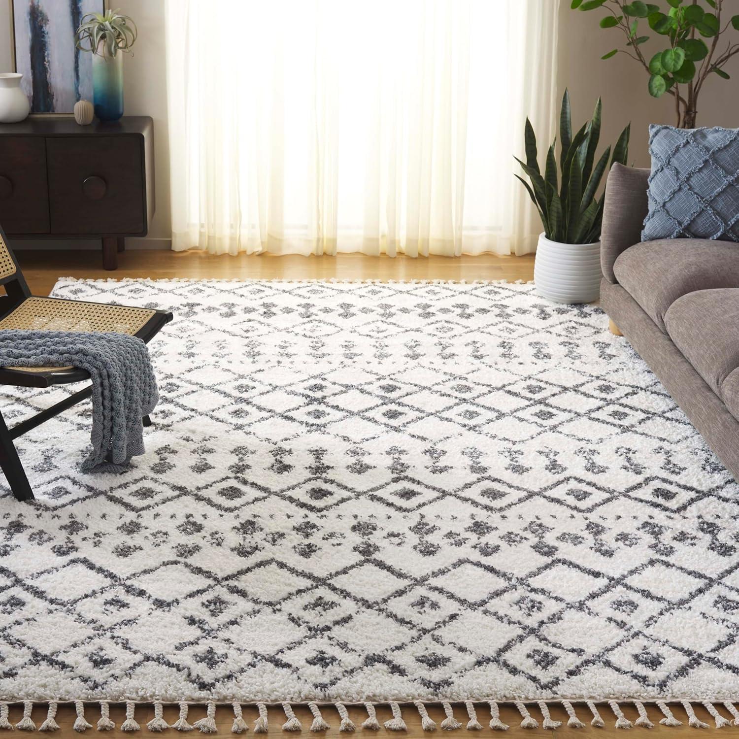 image:imageSAFAVIEH Area Rug 8x10 Berber Fringe Shag Collection Large Cream amp Dark Grey Moroccan Design NonShedding amp Easy Cleaning Thick Pile Ideal for Living Room Bedroom Dining Space BFG516ACreamDark Grey