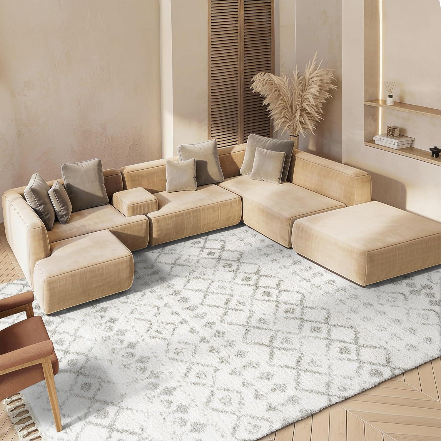 image:imageSAFAVIEH Area Rug 8x10 Berber Fringe Shag Collection Large Cream amp Dark Grey Moroccan Design NonShedding amp Easy Cleaning Thick Pile Ideal for Living Room Bedroom Dining Space BFG516AIvorySage