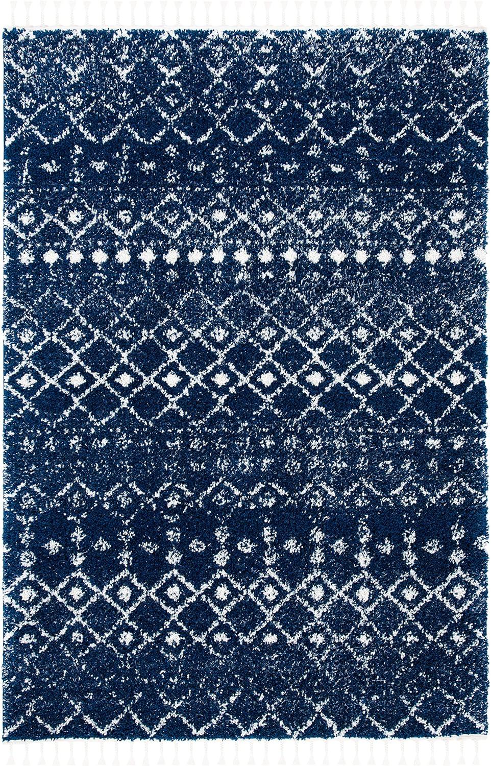 image:imageSAFAVIEH Area Rug 8x10 Berber Fringe Shag Collection Large Cream amp Dark Grey Moroccan Design NonShedding amp Easy Cleaning Thick Pile Ideal for Living Room Bedroom Dining Space BFG516ANavyIvory
