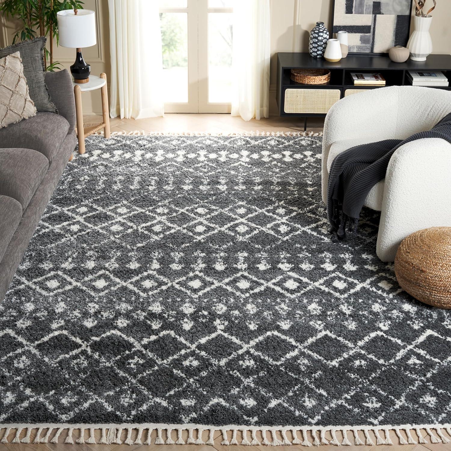 image:imageSAFAVIEH Area Rug 8x10 Berber Fringe Shag Collection Large Cream amp Dark Grey Moroccan Design NonShedding amp Easy Cleaning Thick Pile Ideal for Living Room Bedroom Dining Space BFG516AGreyIvory